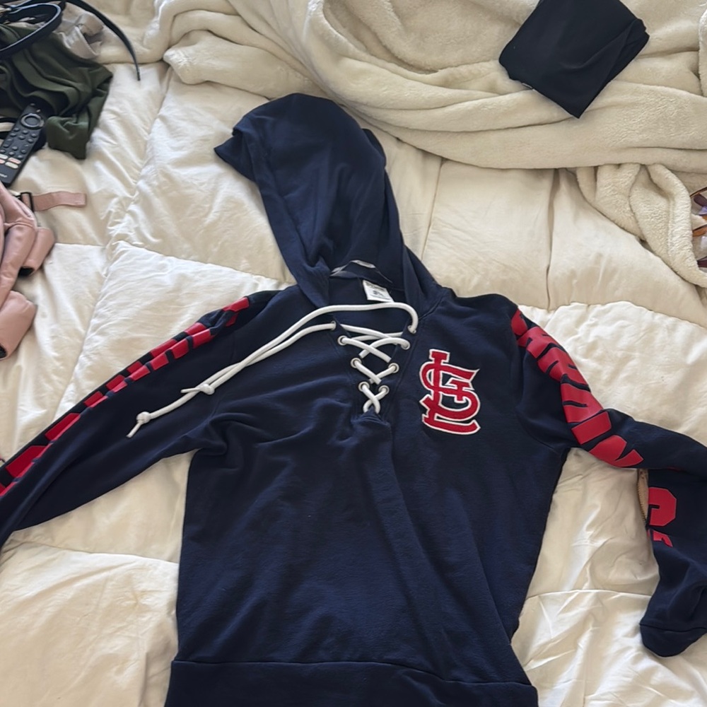Victoria's Secret Navy and Red Lace-Up Hoodie
